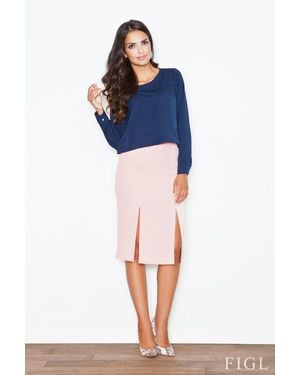 Love Lace Classic High Waisted Lined Skirt Slits For Work - Blue