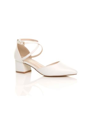 AJVANI Mid Block Heel Crossed Strap Pointed Toe 2 Part Heels - White