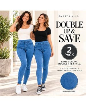 Smart Living Skinny Fit Stretch Denim Jeggings Pull On Trousers 2 Pack - Blue