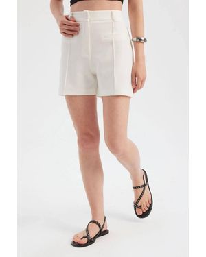 Hiccup High-Waist Woven Shorts With Front Seam - White