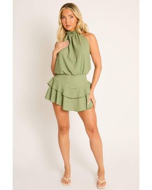 Rebellious Fashion Textured Flippy Playsuit - Green