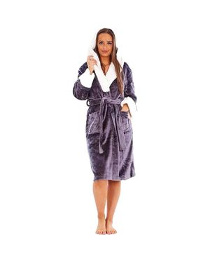 Keanu Shimmer Sherpa Fleece Dressing Gown - Purple