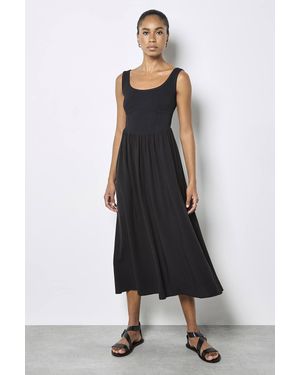 Apricot Jersey Bodice Cotton Blend Midi Dress - Black