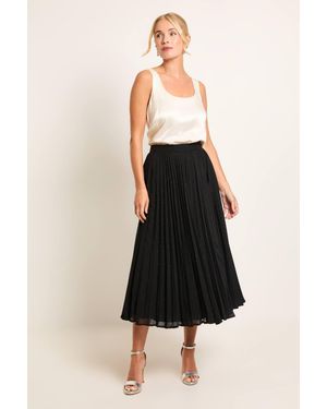 Wallis Petite Metallic Pleated Midi Skirt - Black