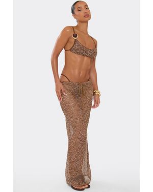 EGO Tie Sequin Crochet Maxi Skirt - Orange