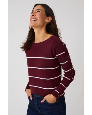 DAMART Boat Neck Striped Jumper With Button Sleeves - Red