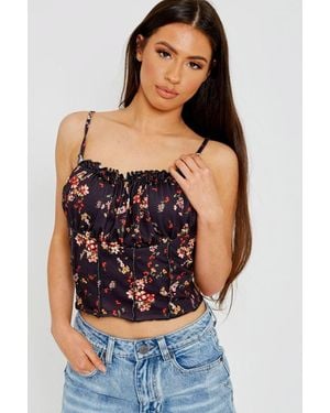 Stylewise Floral Print Lettuce Frill - Black
