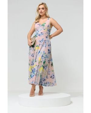 Yours Floral Print Mesh Sleeveless Maxi Dress - Pink