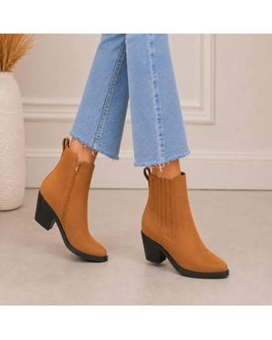 LARANGE Block Heel Chelsea Ankle Boots - Blue