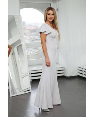 Love Lace Cap Sleeve Maxi Dress With Ruffles - Grey