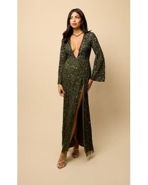 Little Mistress Wrap Embellished Maxi Dress - Natural