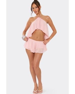 EGO Frill Trim Low Rise Mini Shorts - Red