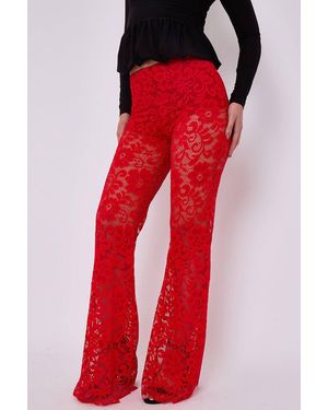 Stylewise Lace Detail High Waist Flared Trousers