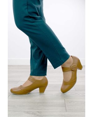 AJVANI Mid Block Heel Mary Jane Comfort Work Court Shoes - Blue