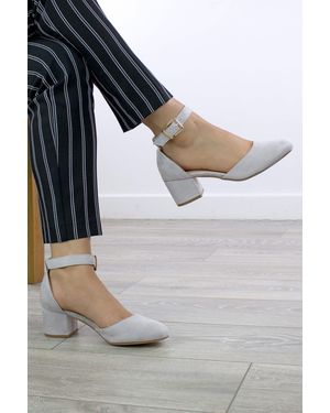 AJVANI Mid Block Heel Buckle Ankle Strap 2 Part Heels - Grey