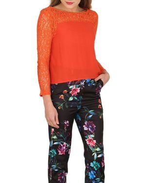 Cutie London Long Sleeve Lace Blouse - Orange