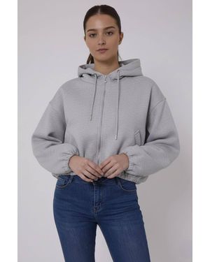 Stylewise Bubble Hem Cropped Fleece Lined Jacket - Grey