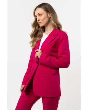 Love Lace Office Buttoned Blazer With Pockets & Buttons - Red