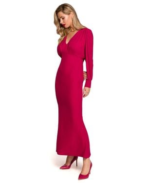 Love Lace Long Sleeve Maxi Dress With Slit - Red