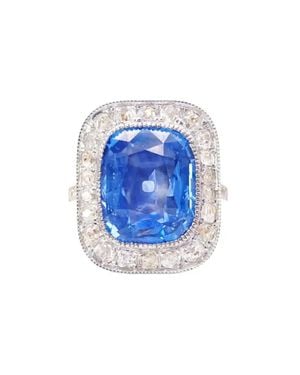 Raina Jewels 18Ct Natural Sapphire Diamond Rectangular Cushion Ring 10.7Ct - Blue