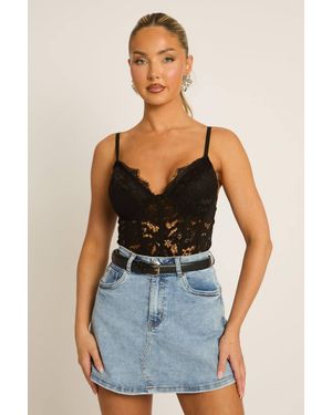 Rebellious Fashion Lace Corset Detail Bodysuit - Blue