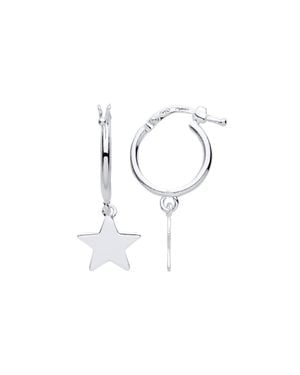 Jewelco London 925 Sterling Hanging Magic Star Charm Hoop Drop Earrings - White