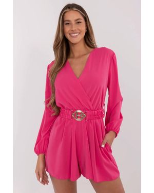 Love Lace Wrap Neck Jumpsuit With Waist Belt - Pink