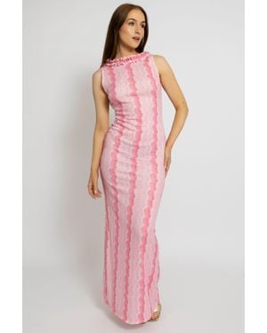 Cutie London Textured Maxi Dress With Ruffled Scoop Back - Pink