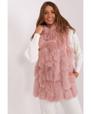 Love Lace Faux Fur Hooded Zipper Vest With Pockets - Pink
