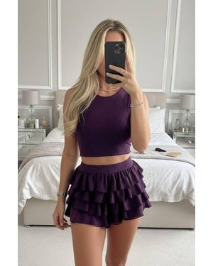Stylewise Lurex Crop Top & Ruffle Mini Skort Co-Ord Set - Purple