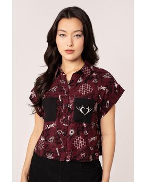 Hell Bunny Doomed Deep Grungy Printed Shirt - Red