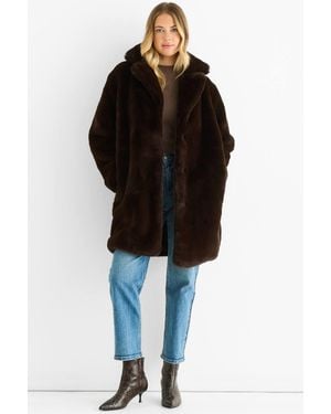 Gini London Faux Fur Lapel Collar Longline Coat - Black