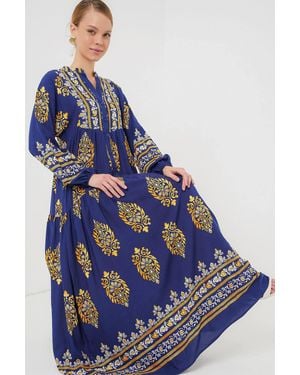 Bigdart Printed V-Neck Maxi Dress With Button Closure - Blue
