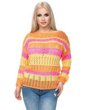 Love Lace Short Openwork Stripe Jumper - Orange