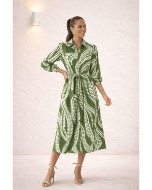 Style Cheat Leaf Midi Shirt Dress - Green