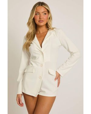Rebellious Fashion Tailored Blazer Playsuit - White