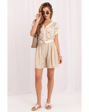 Love Lace Summer Viscose High Waisted Comfortable Shorts - Natural