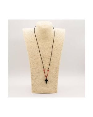 KDMD Agate Cross Gemstone Cord Necklace Adjustable - White