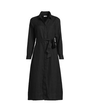 Lands' End Petite Premium Pure Linen Midi Shirt Dress - Black