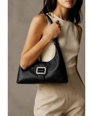 LARANGE Buckle Detail Faux Leather Shoulder Bag - Black