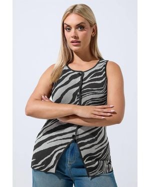 Yours Zebra Flare Hem Waistcoat - Grey