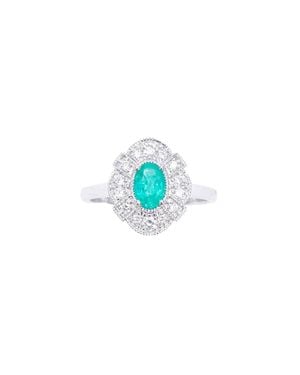 Raina Jewels 18Ct Natural Emerald Diamond Halo Ring Round & Oval Cut 0.65Ct - Blue