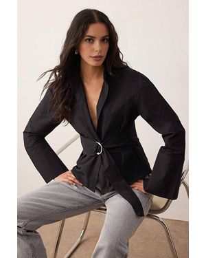 WOVCOR Belted Snap-Front Adjustable Shirt - Black