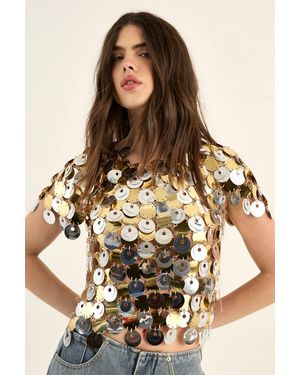 Nasty Gal Chainmail Disc Short Sleeve Festival Top - Brown