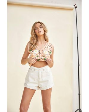 Shnoo Dark Ecru High Waisted Denim Shorts - Natural