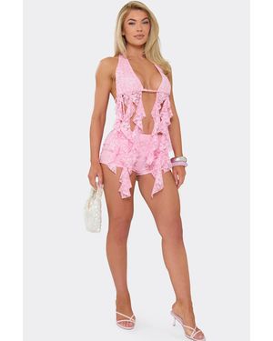 EGO Lace Low Rise Mini Shorts - Red