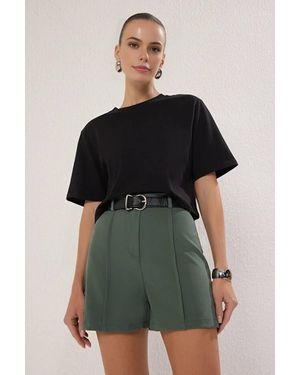 WOVCOR High Waist Woven Shorts W/ Seam Detail - Green