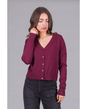 Solo V-Neck Knit Cardigan - Purple