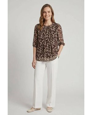 Izabel London Printed Semi Sheer 3/4 Sleeve Blouse - Brown