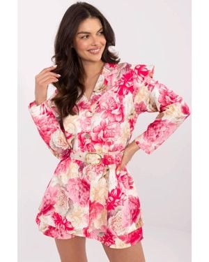 Love Lace Elegant Floral Ruffle Collar Jumpsuit With Belt - Pink